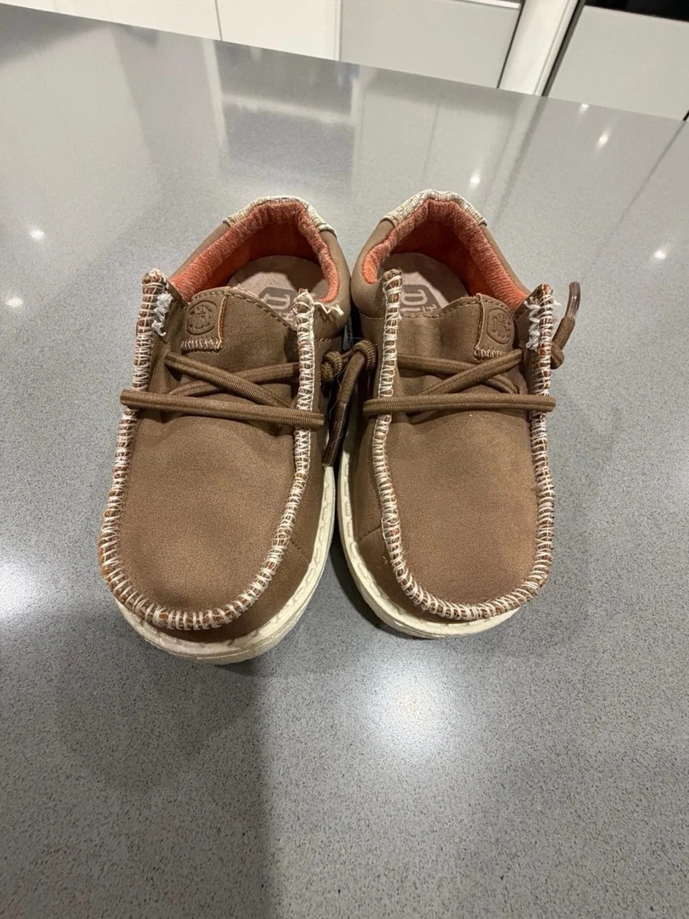 Hey Dude Brown Kids Moccasin Slip-Ons with Orange Lining
